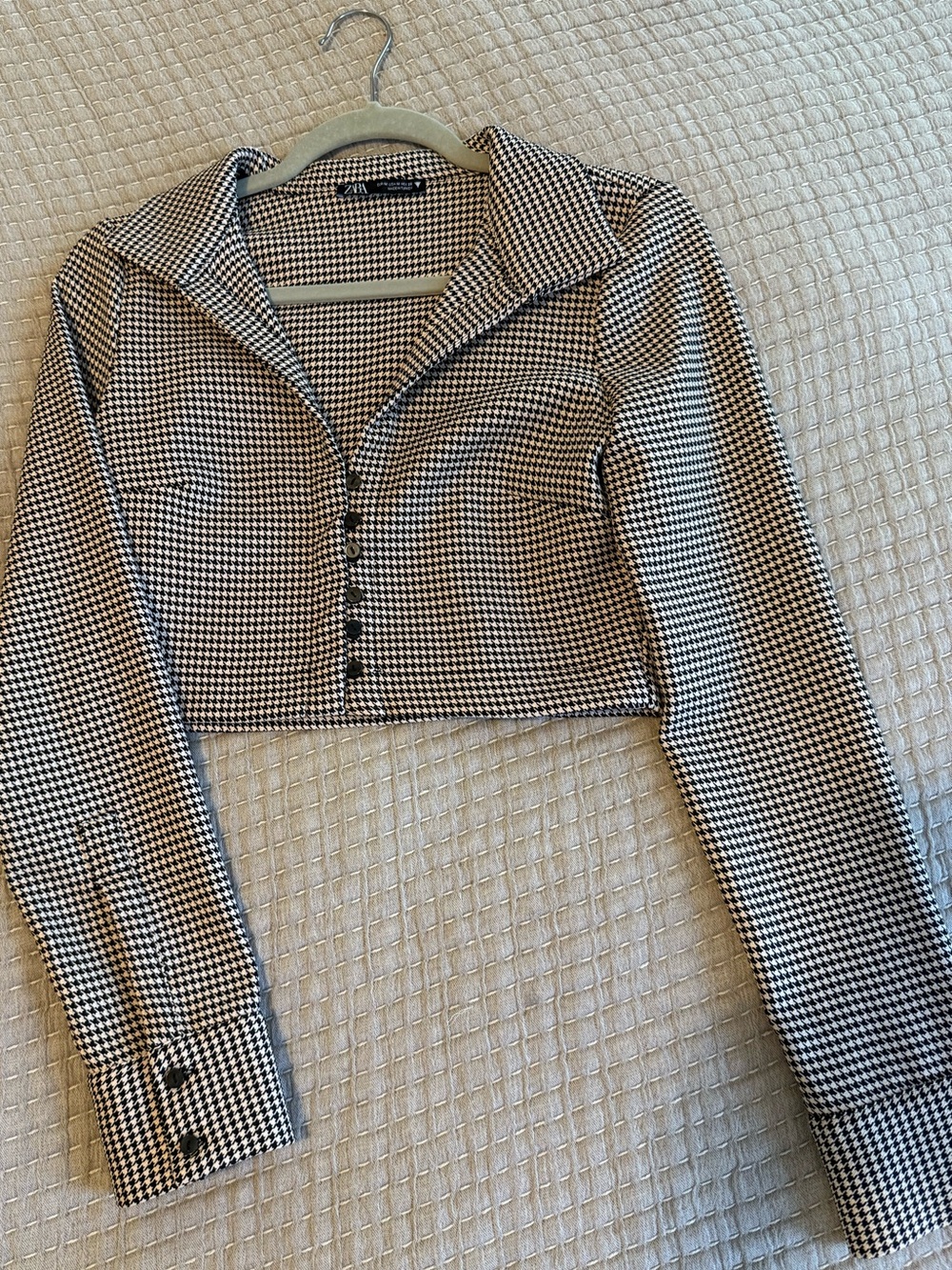 Zara Houndstooth Cropped Button-Up Shirt/Jacket - Picture 2 of 3